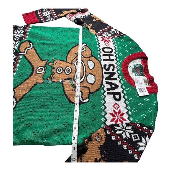 NWT Oh Snap Gingerbread Ugly Christmas Sweater Green Red Holiday Crewneck L - Picture 7 of 8